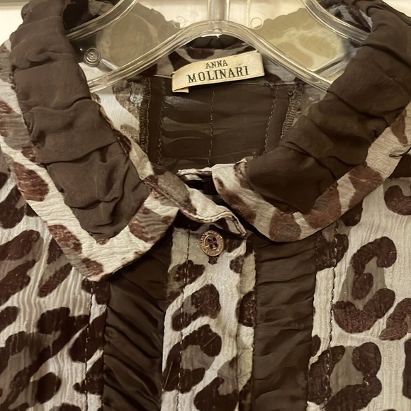 Gorgeous ANNA MOLINARI Black Grey LEOPARD Shear BLOUSE XS-S! - Picture 3 of 8